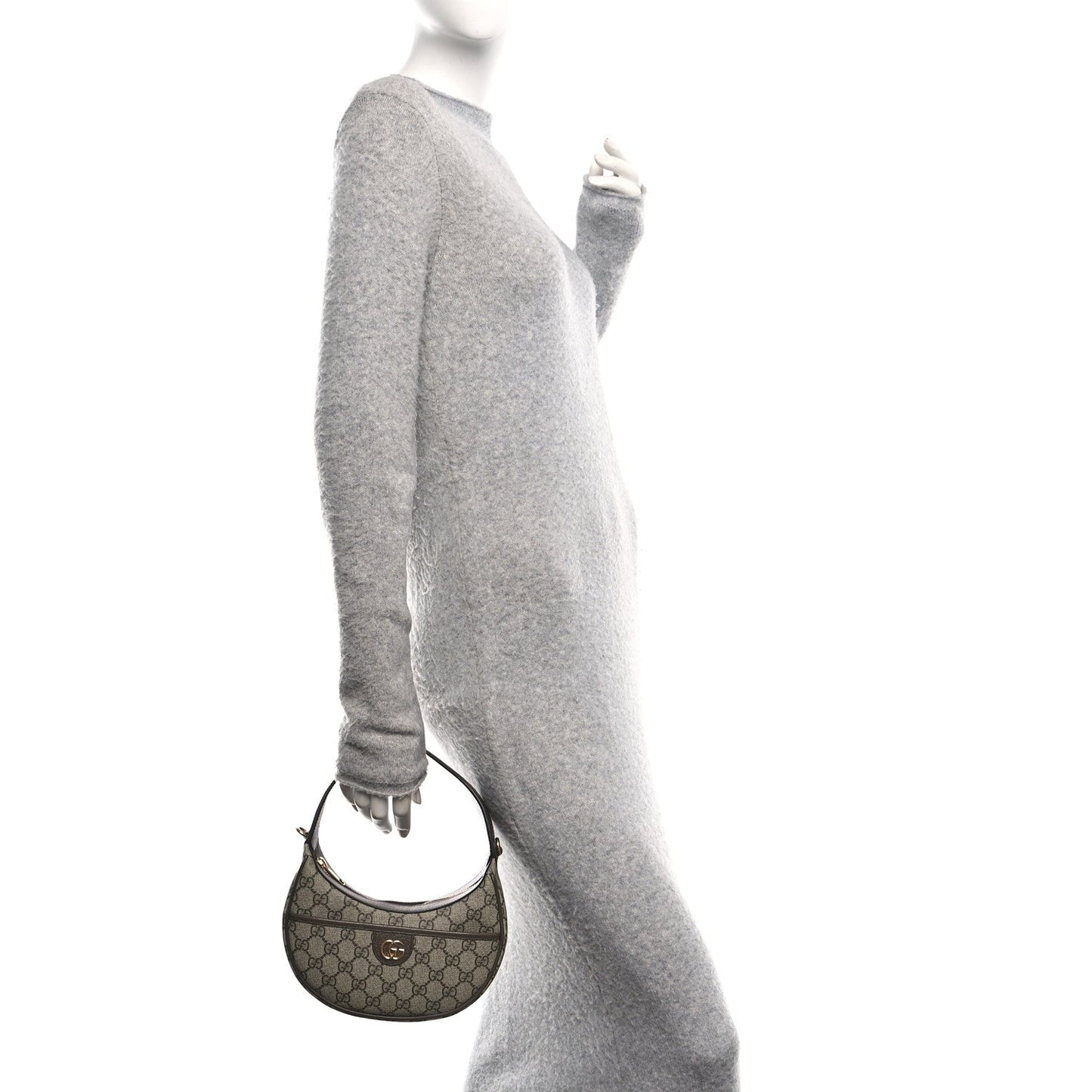 GG Supreme Monogram Textured Dollar Calfskin Small Ophidia Shoulder Bag Beige Ebony New Acero