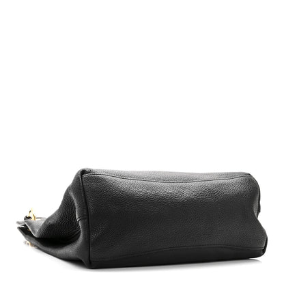 Vitello Phenix Embossed Logo Hobo Black
