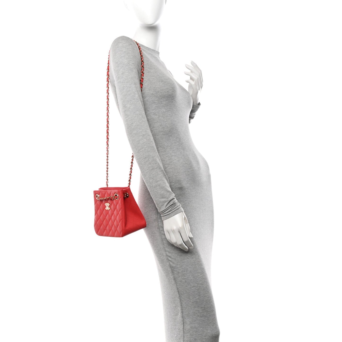 Caviar Quilted Mini Bucket Bag Dark Pink
