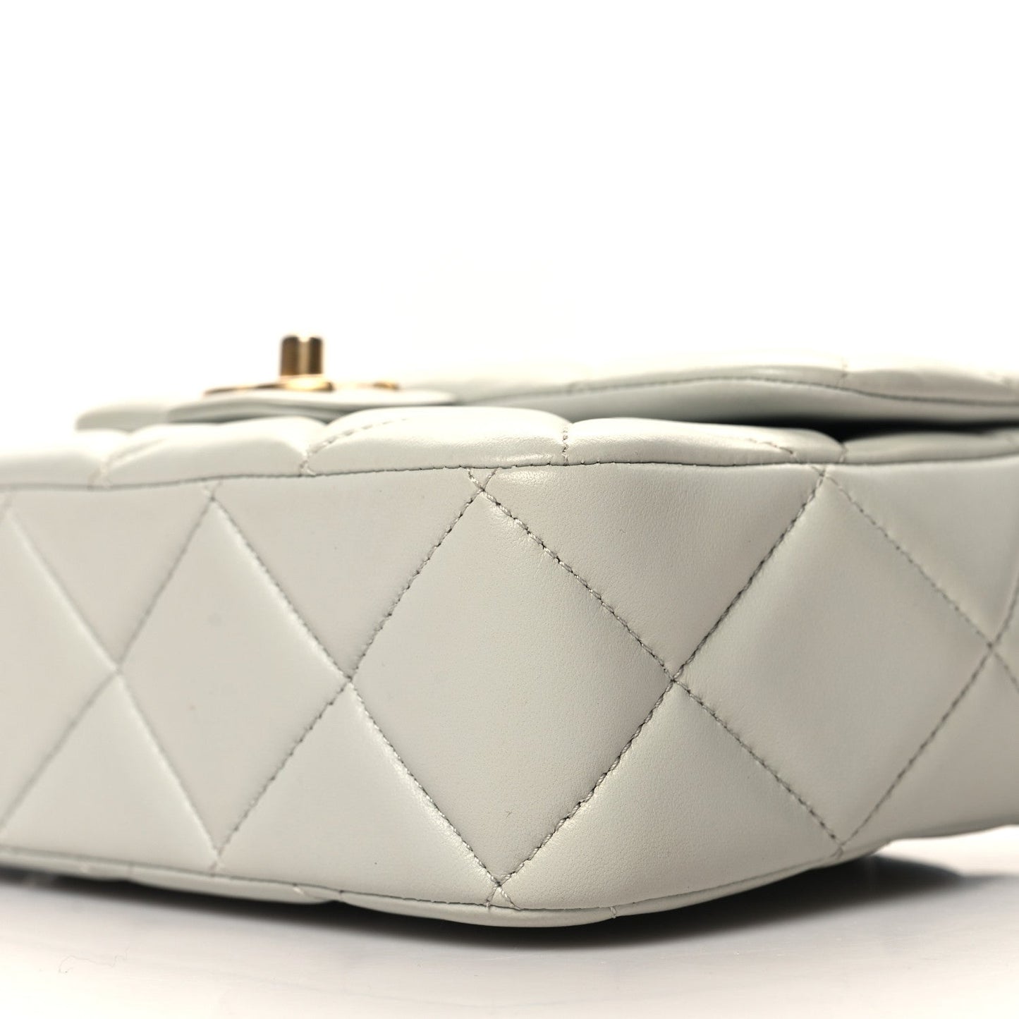 Lambskin Enamel Pearl Quilted Mini Charm Me Square Flap Light Blue