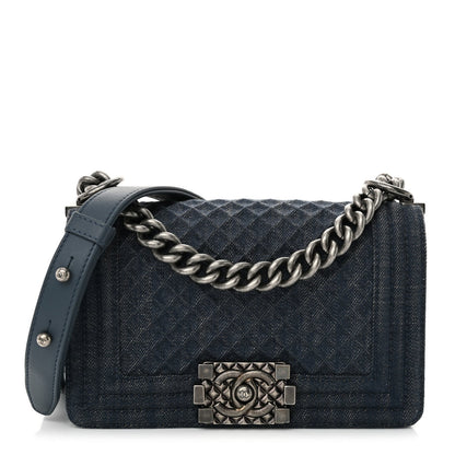 Denim Embossed Small Boy Flap Blue