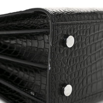 Calfskin Crocodile Embossed Baby Sac De Jour Black