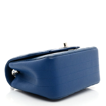 Caviar Chevron Quilted Mini Square Flap Blue