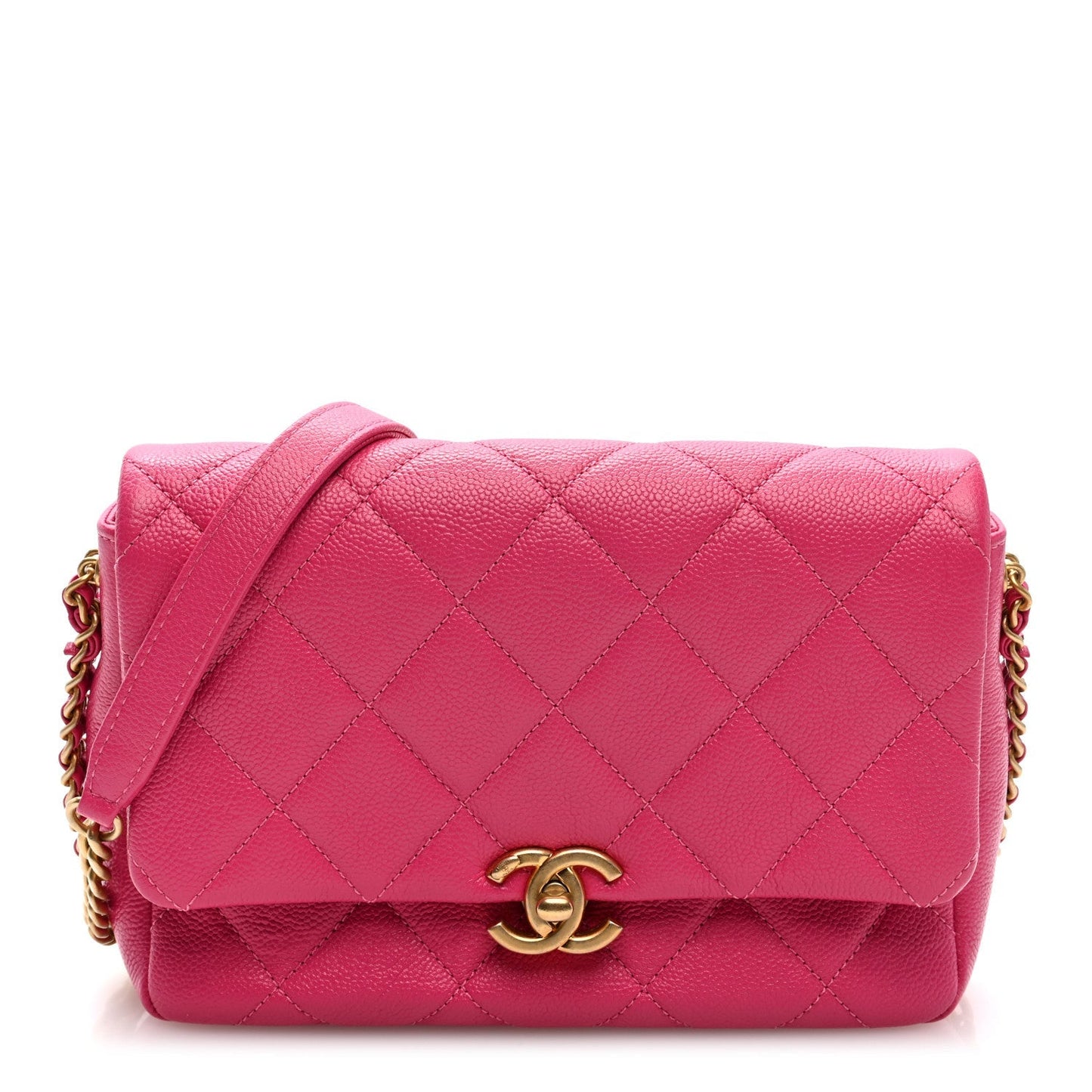 Shiny Caviar Quilted Small Chain Melody Flap Dark Pink