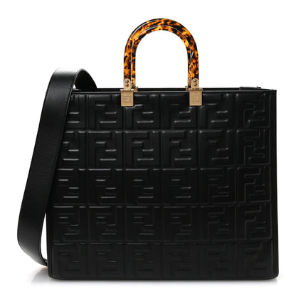 Vitello Plexiglass FF Embossed Medium Fendi Sunshine Shopper Tote Black