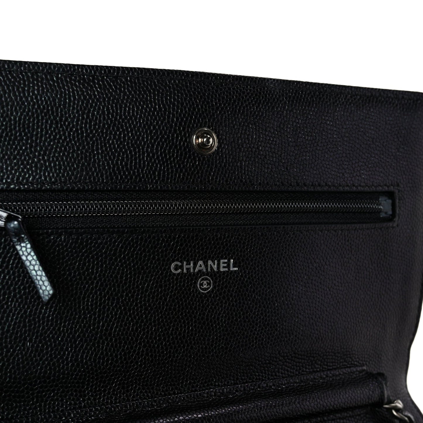 Iridescent Caviar Chevron Quilted Wallet On Chain WOC Black