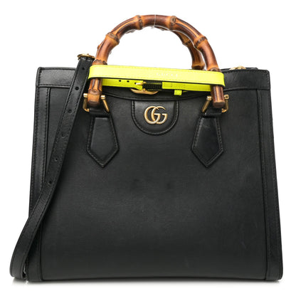 Calfskin Small Diana Tote Bag Black Yellow Fluo