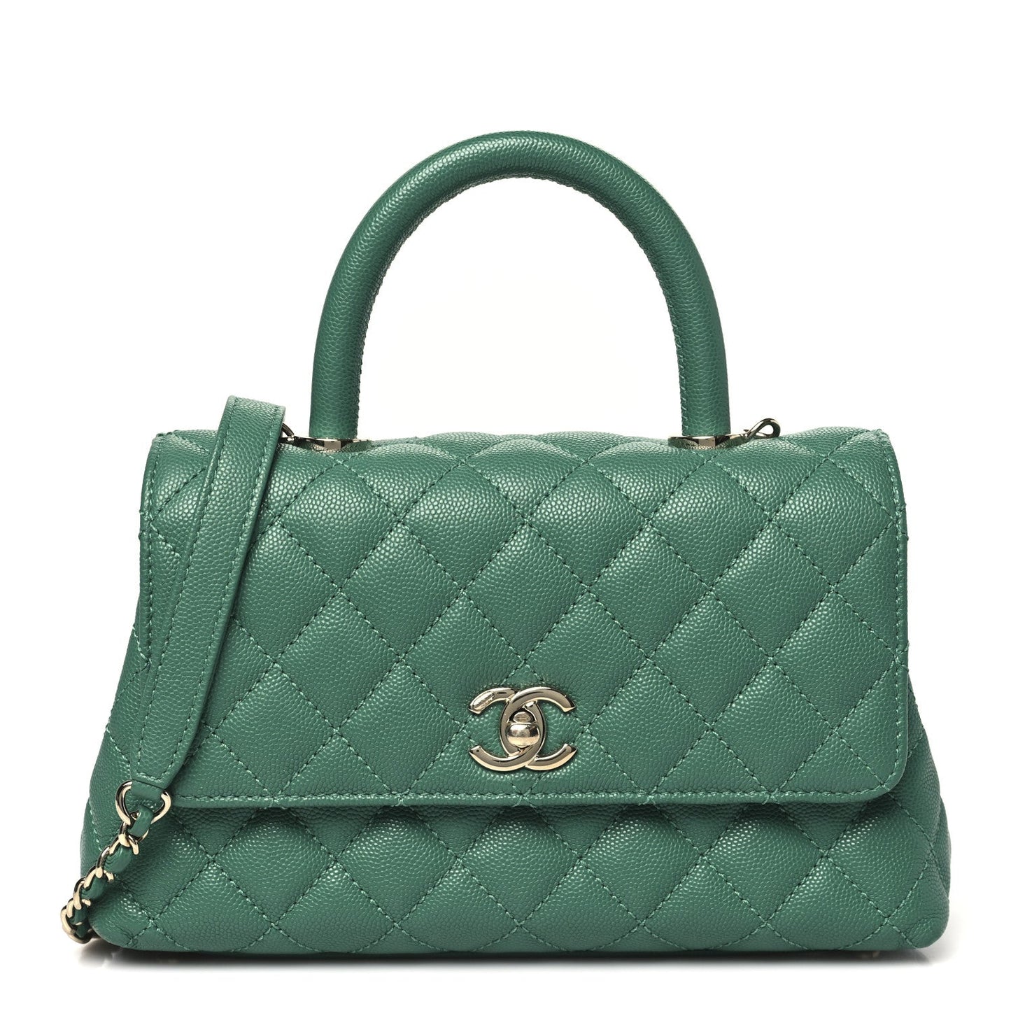 Caviar Quilted Mini Coco Handle Flap Green