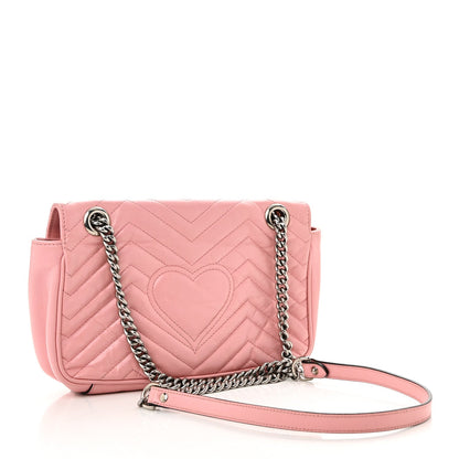 Calfskin Matelasse Small GG Marmont Shoulder Bag Wild Rose