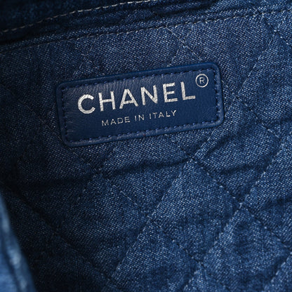 Denim Printed Shopping Bag Blue
