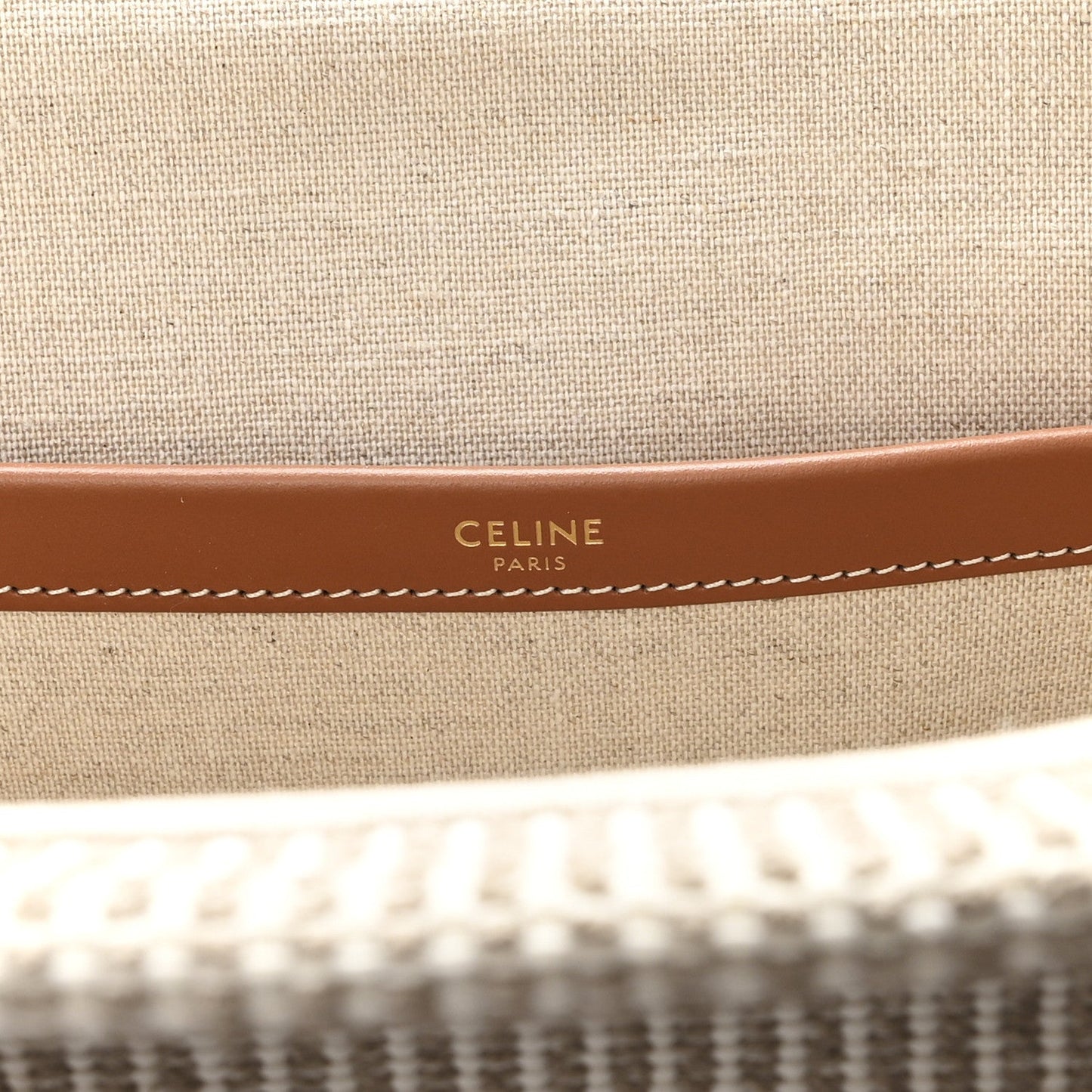 Canvas Calfskin Striped Triomphe Large Cabas Beige