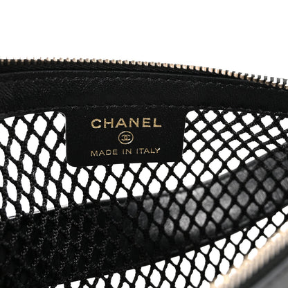 Mesh Shiny Lambskin Chain Hobo Black