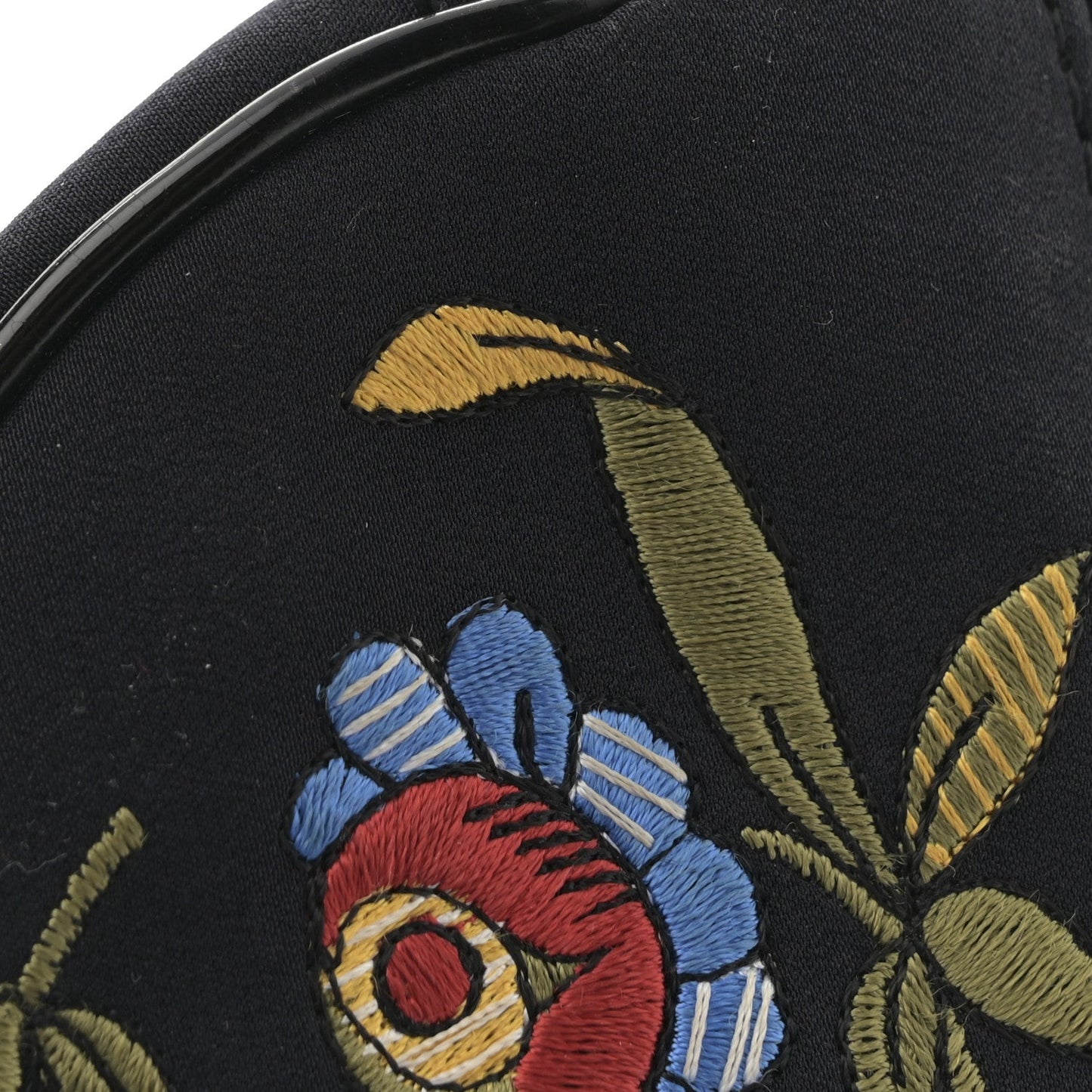 Satin Embroidered Floral Mini Saddle Pochette Bag Black