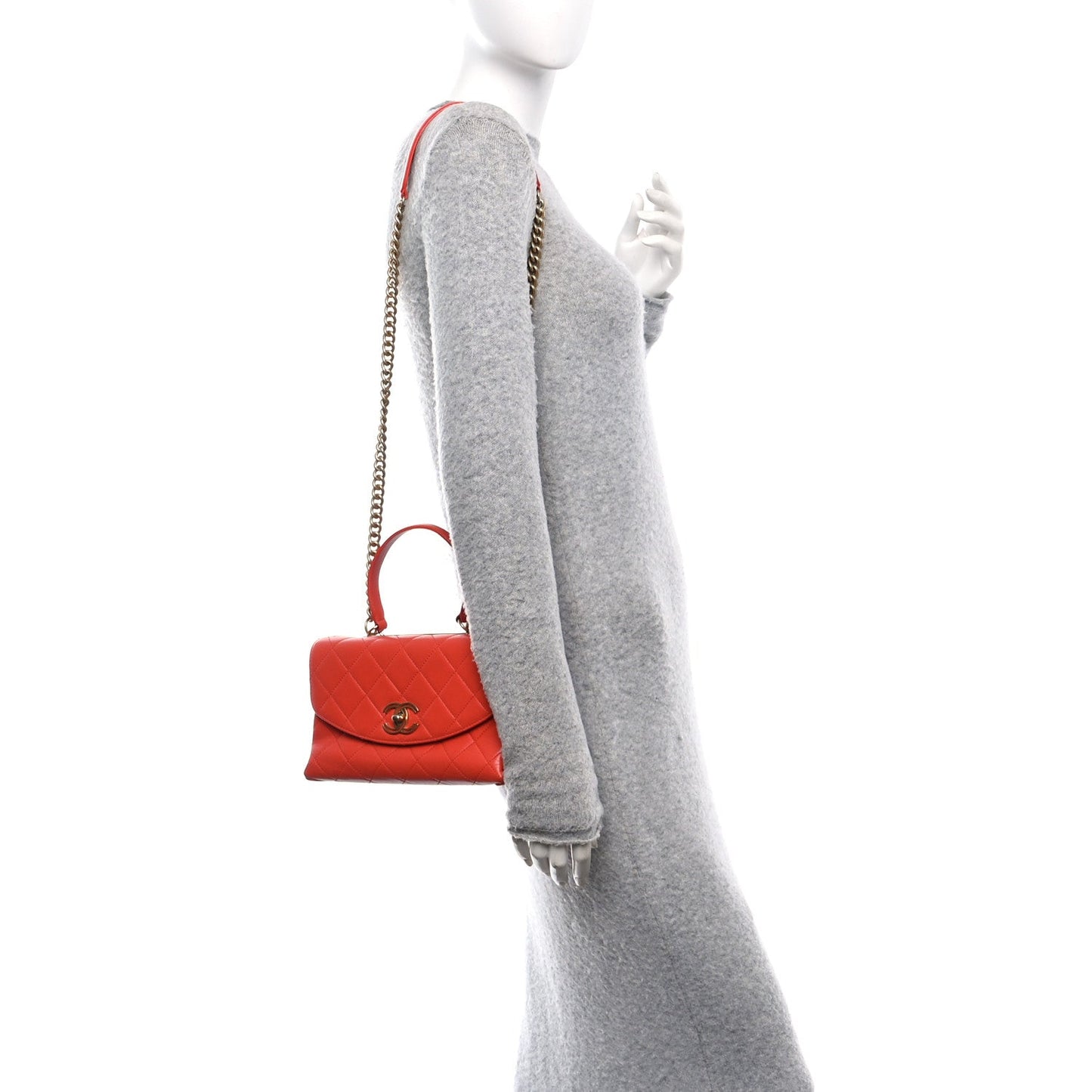 Lambskin Quilted Medium Trendy Spirit Top Handle Bag Orange