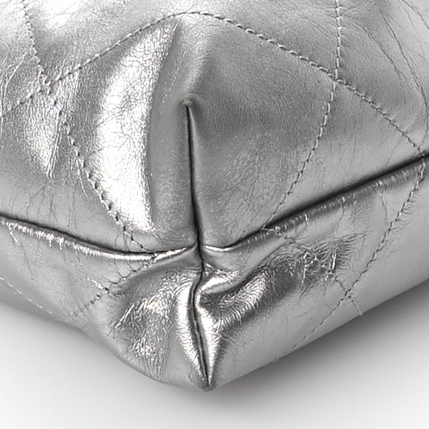 Metallic Calfskin Quilted Small Chanel 22 Silver