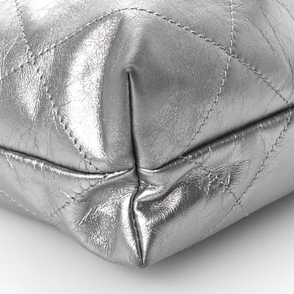 Metallic Calfskin Quilted Small Chanel 22 Silver