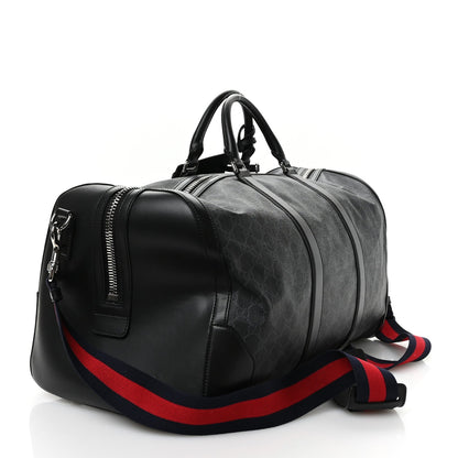 Soft GG Supreme Monogram Appia Calfskin Web Large Carry On Duffle Bag Black Grey