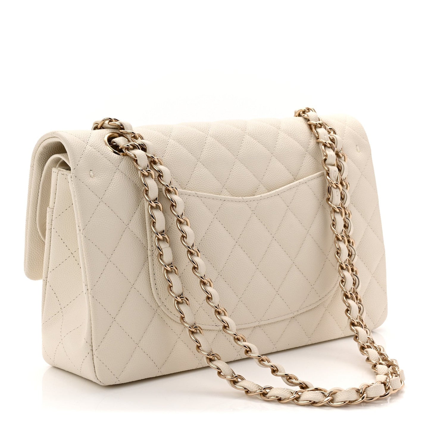Caviar Quilted Medium Double Flap White