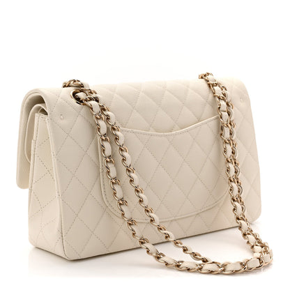 Caviar Quilted Medium Double Flap White