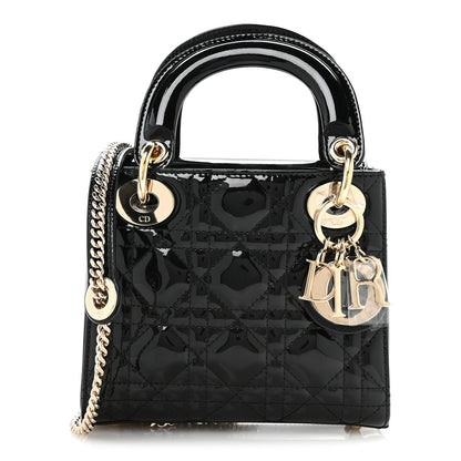 Patent Cannage Mini Lady Dior Black
