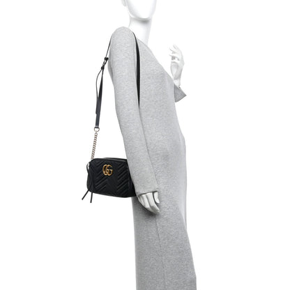 Calfskin Matelasse Small GG Marmont Chain Shoulder Bag Black
