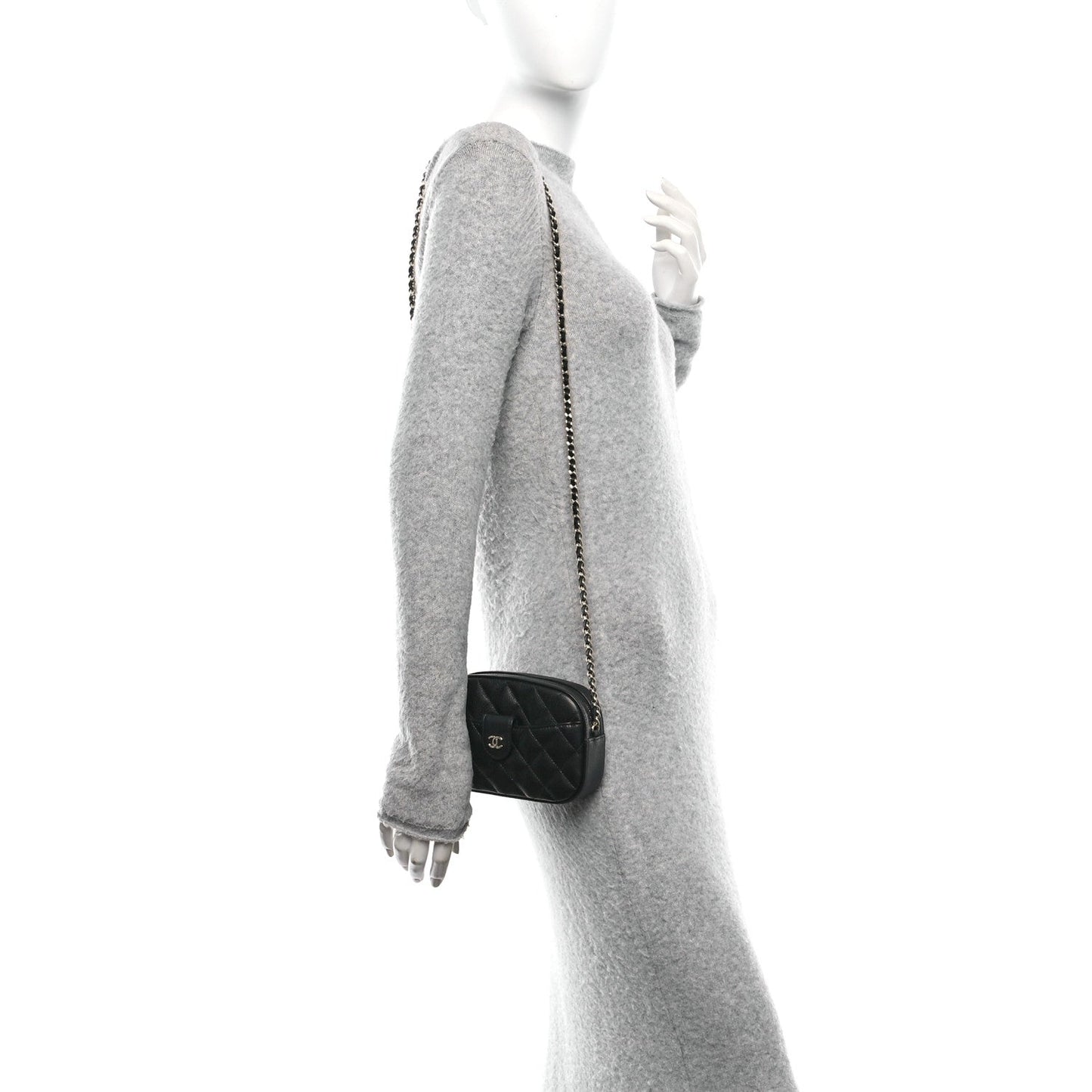 Caviar Quilted Chain Camera Bag Black