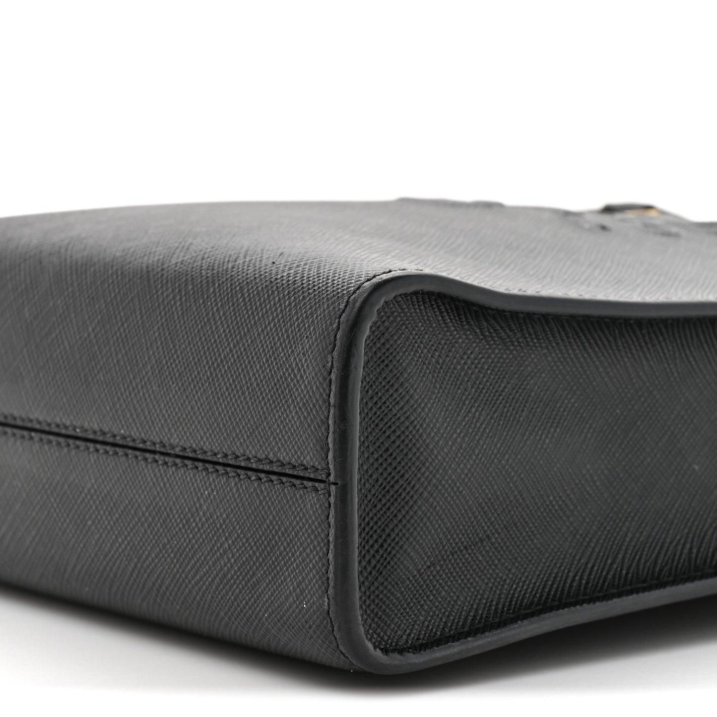 Saffiano Lux Triangle Logo Embossed Small Double Handle Crossbody Tote Black