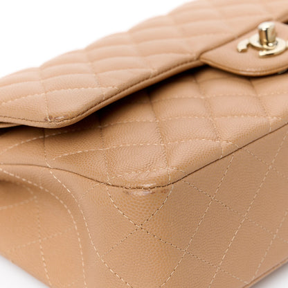 Caviar Quilted Medium Double Flap Dark Beige