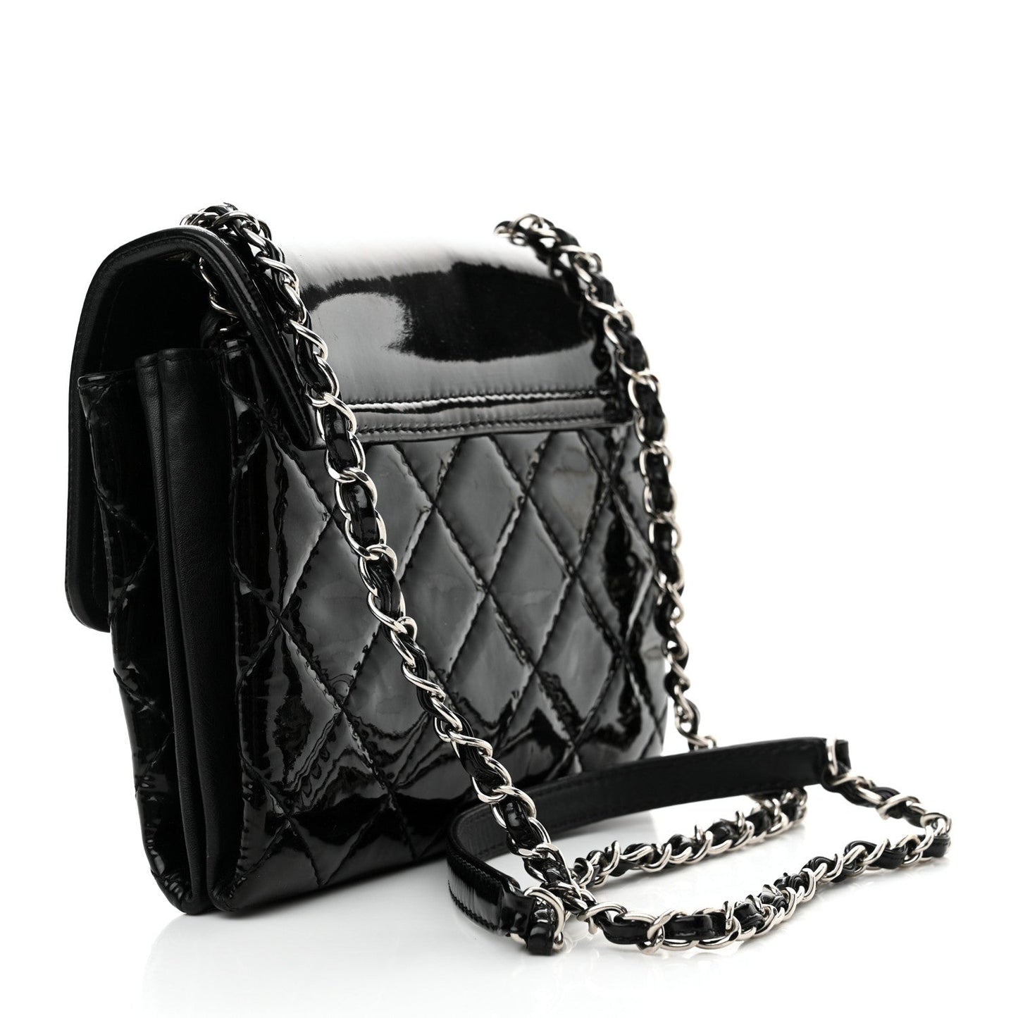 Patent Quilted Hamptons Flap Bag Black