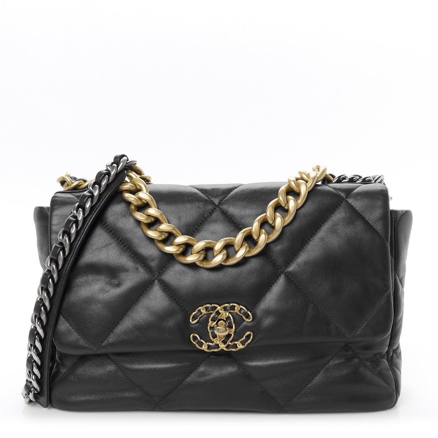Lambskin Quilted Large Chanel 19 Flap Navy Blue