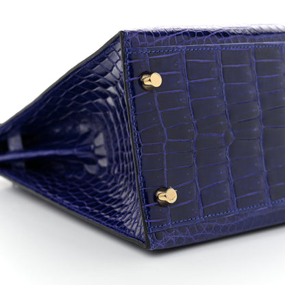 Shiny Porosus Crocodile Kelly Sellier 32 Bleu Electrique