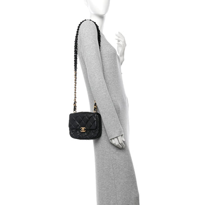 Lambskin Quilted Mini Lacquered Chain Flap Black