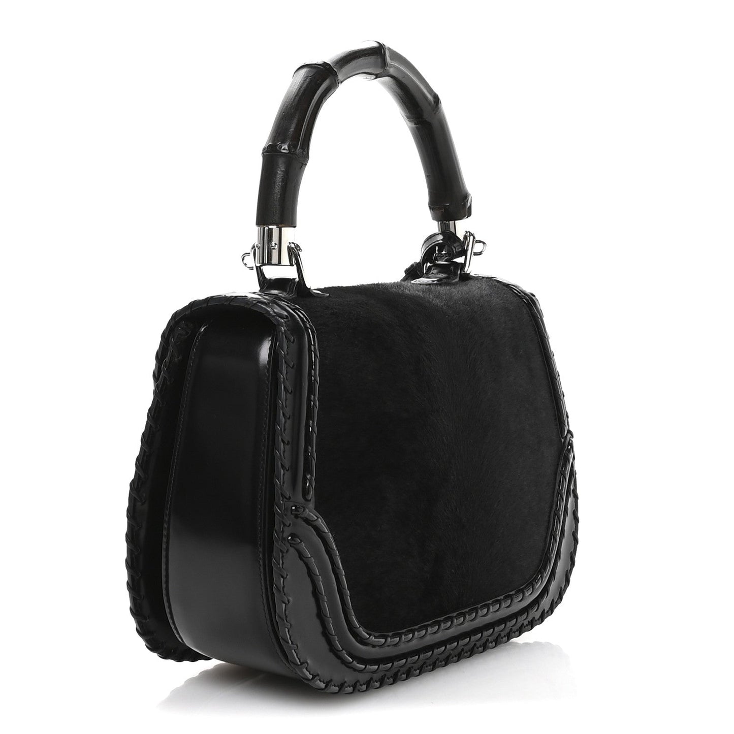 Pony Hair New Bamboo Medium Top Handle Bag Black