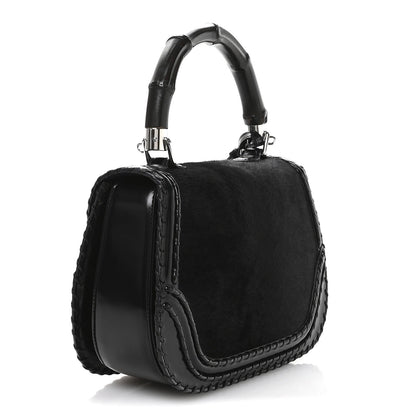 Pony Hair New Bamboo Medium Top Handle Bag Black