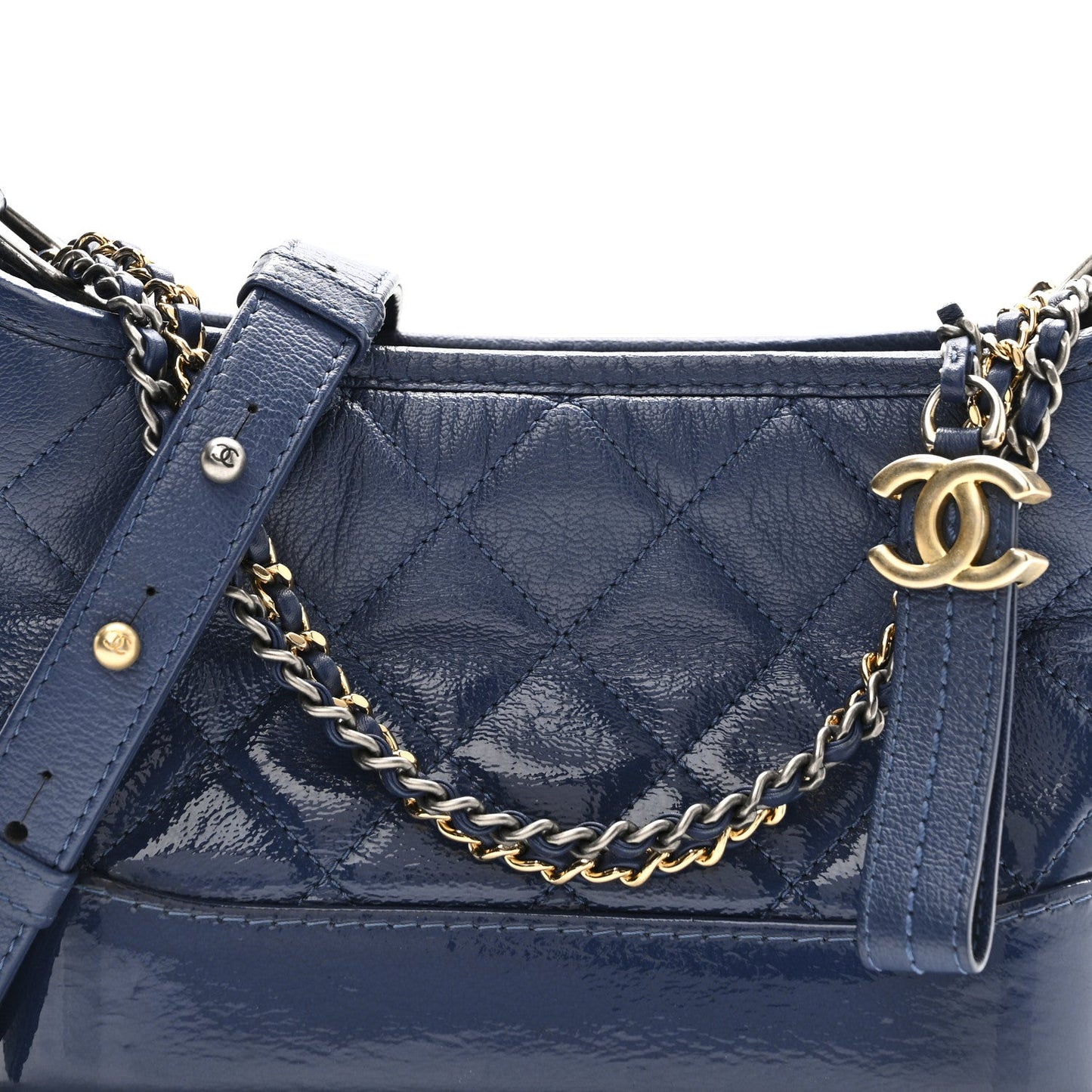 Patent Goatskin Quilted Small Gabrielle Hobo Blue