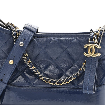 Patent Goatskin Quilted Small Gabrielle Hobo Blue
