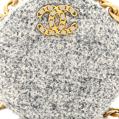 Wool Tweed Lambskin Quilted Chanel 19 Round Clutch With Chain Grey Ecru