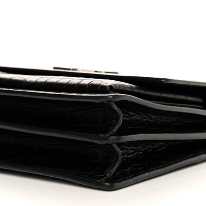 Calfskin Crocodile Embossed Medium Monogram Sunset Black
