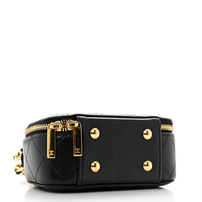 Lambskin Quilted Mini Chic Riviera Top Handle Vanity Case Black