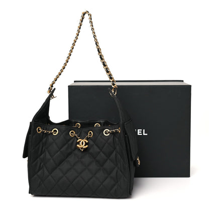 Canvas Quilted Small Chanel 25 Handbag Black