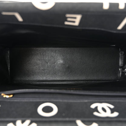 Canvas Printed Quilted Logo Tote Black White