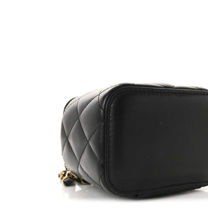 Lambskin Quilted Mini Pearl Crush Vanity Case With Chain Black