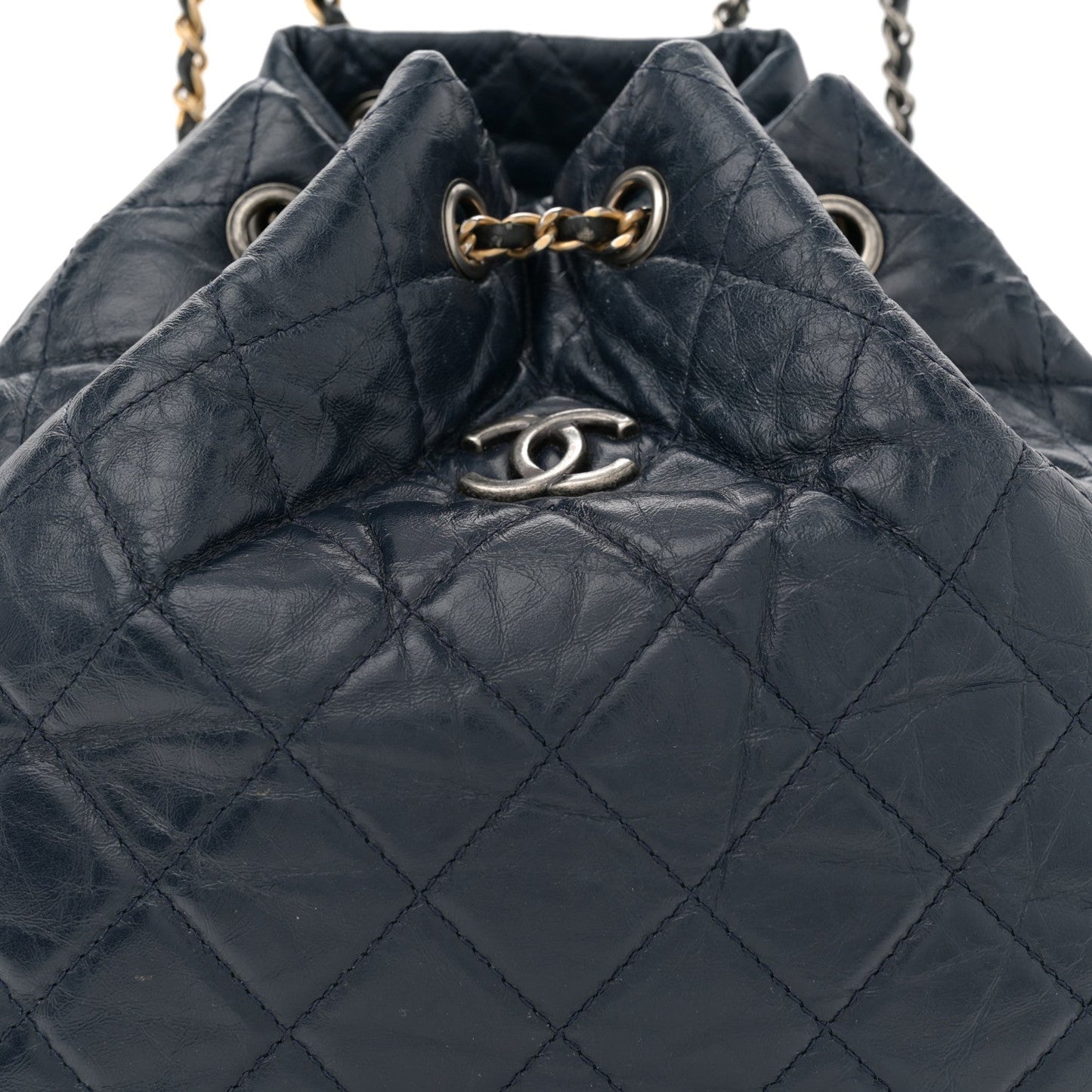 Aged Calfskin Quilted Gabrielle Backpack Navy Black