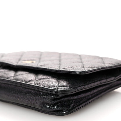 Iridescent Caviar Quilted Wallet on Chain WOC Black