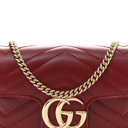 Calfskin Matelasse Super Mini GG Marmont Shoulder Bag Rosso Ancora