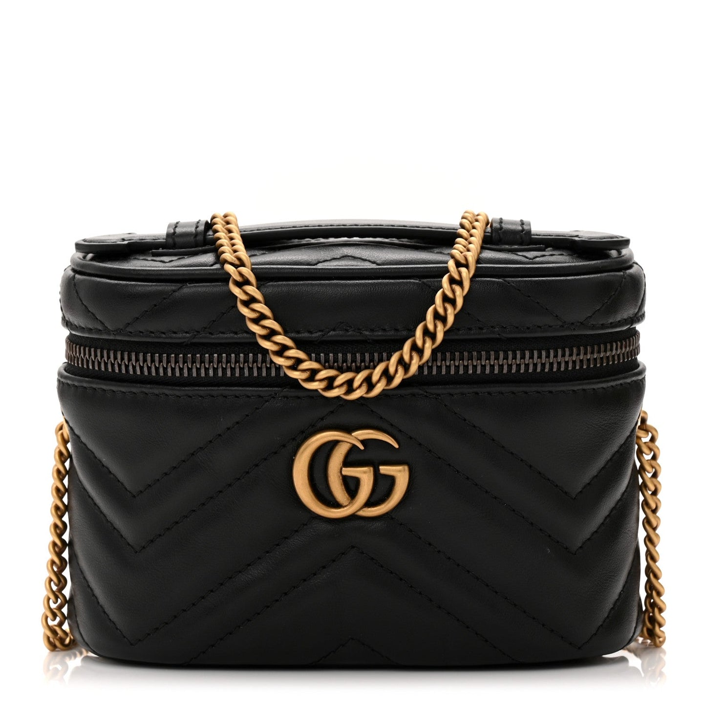 Calfskin Matelasse Chevron Mini GG Marmont Top Handle Bag Black