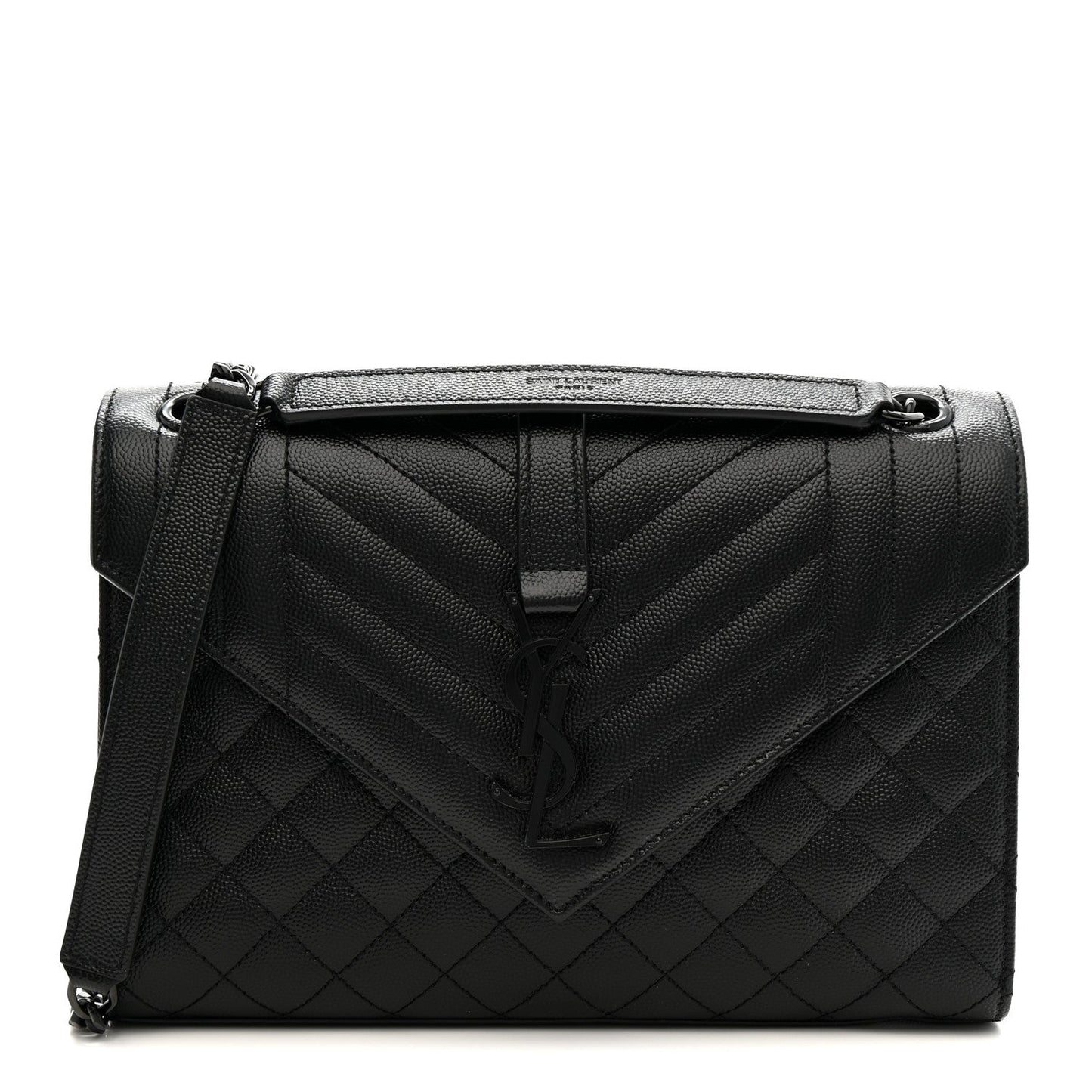 Grain De Poudre Textured Mixed Matelasse Triquilt Medium Monogram Monochrome Satchel Black
