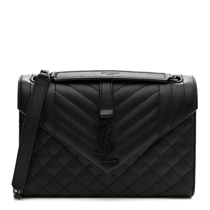 Grain De Poudre Textured Mixed Matelasse Triquilt Medium Monogram Monochrome Satchel Black