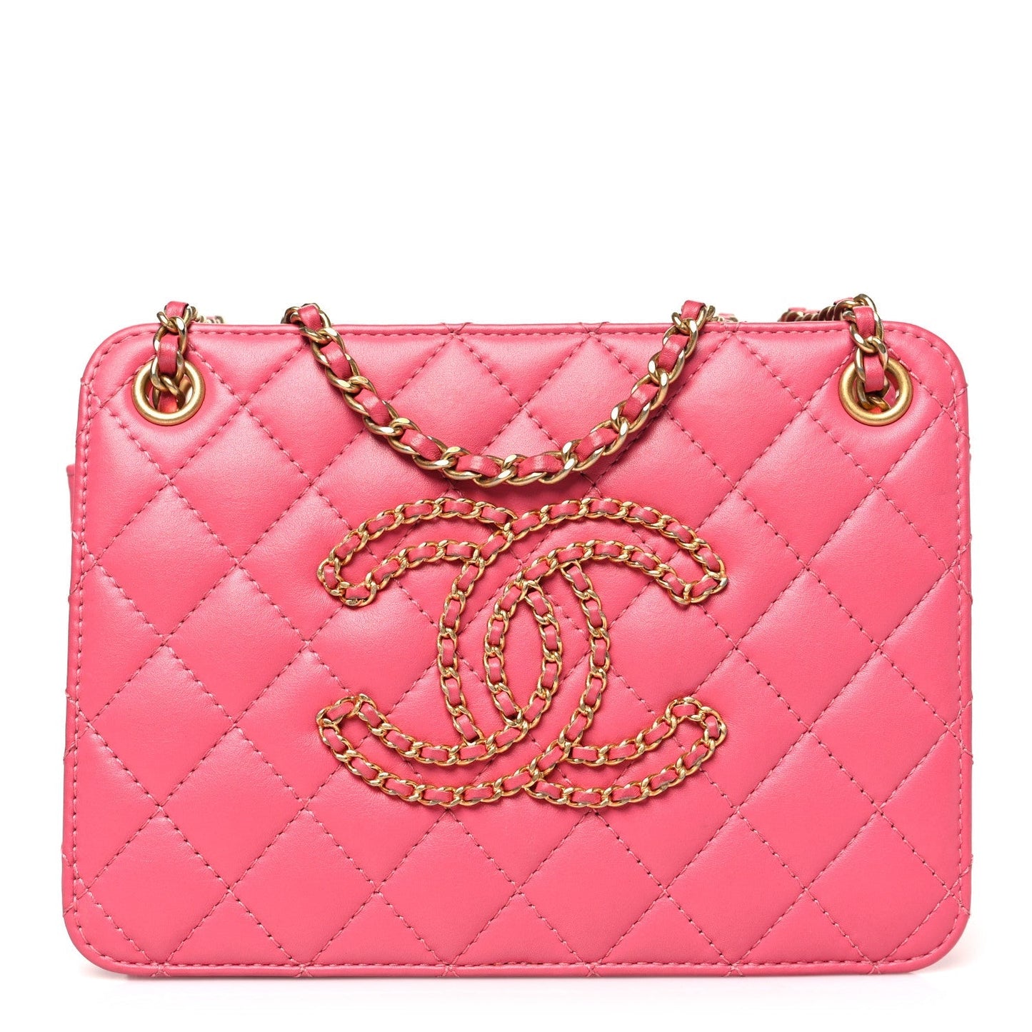 Calfskin Quilted Small CC Chain Accordion Tote Pink