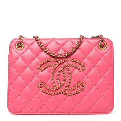 Calfskin Quilted Small CC Chain Accordion Tote Pink